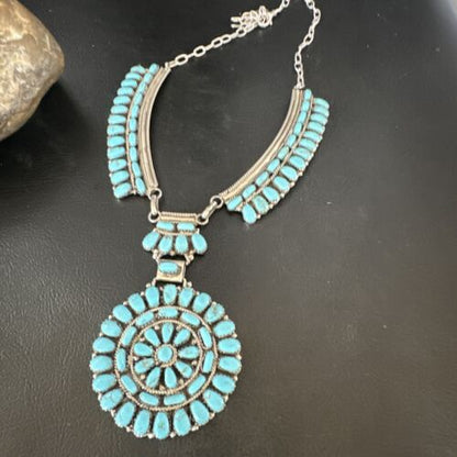 Navajo Blue Turquoise Choker Necklace | Sterling Silver | 17" | Authentic Native American Handmade | 15906