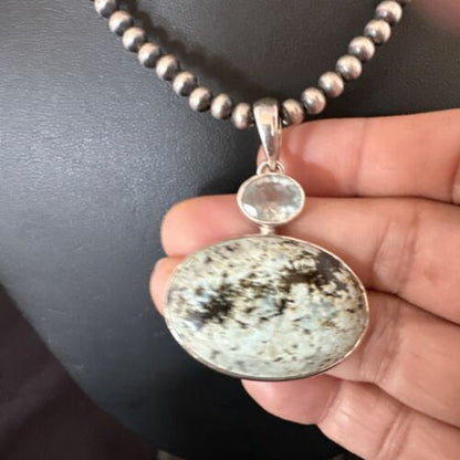 Navajo Dry Creek Turquoise Topaz Pendant Necklace | Sterling Silver | Authentic Native American Handmade | 16313
