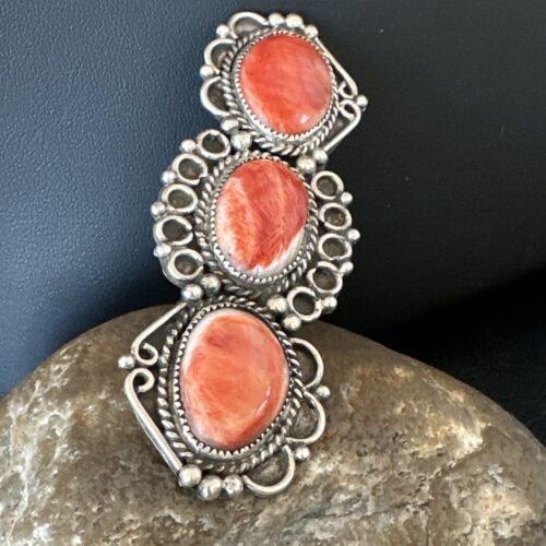 Navajo Red Spiny Oyster Cluster Ring | Authentic Native American Sterling Silver | Multi-Stone | Sz 8 | 16328