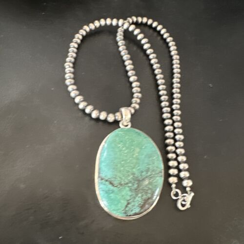 Navajo Blue Spiderweb Turquoise Pendant Necklace | Sterling Silver | Authentic Native American Handmade | 16195