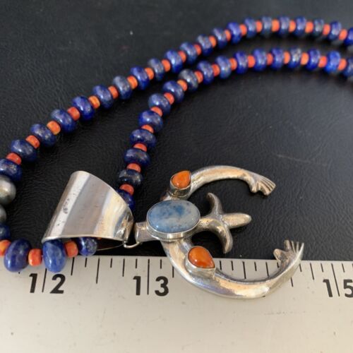 Navajo Blue Lapis Spiny Oyster Naja Pendant Necklace | Sterling Silver | Authentic Native American Handmade | 13708