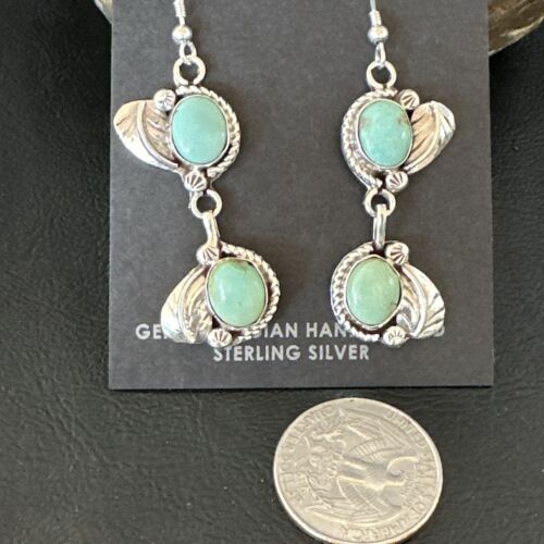 Navajo Blue Turquoise Dangle Earrings | Sterling Silver | 1.5" | Authentic Native American Handmade | 17384