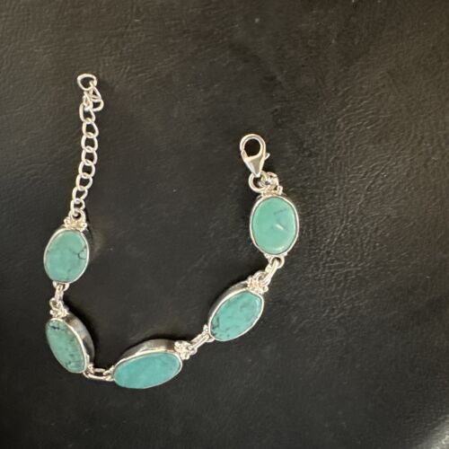 Navajo Blue Turquoise Link Bracelet | Sterling Silver | 8" | Authentic Native American Handmade | 15469