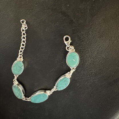 Navajo Blue Turquoise Link Bracelet | Sterling Silver | 8" | Authentic Native American Handmade | 15469