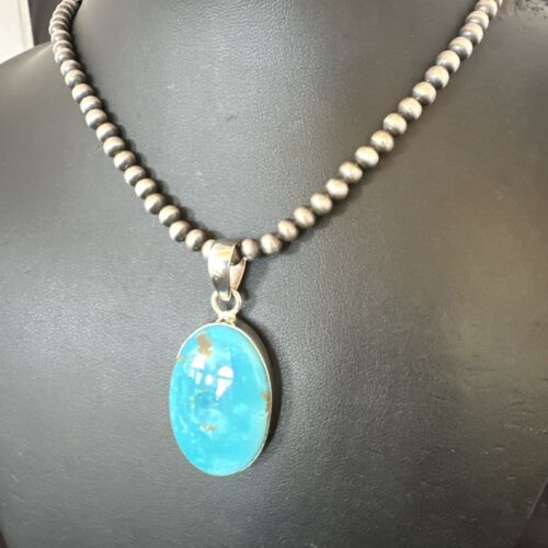 Navajo Blue Kingman Turquoise Pendant Necklace | Sterling Silver | 20" | Authentic Native American Handmade | 16995