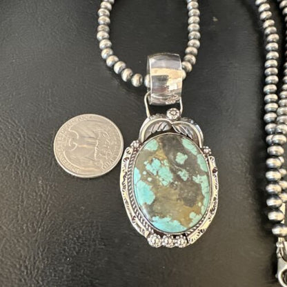 Men's Blue #8 Turquoise Pendant Necklace | Navajo Sterling Silver | Authentic Native American Handmade | 14974