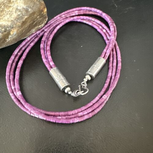 Sugilite Heishi Bead Necklace | 3 Strand | Stabilized Sterling Silver | Authentic Native American Handmade | 15999