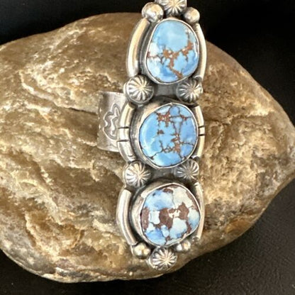 Navajo Blue Golden Hills Turquoise Multi-Stone Ring | Authentic Native American Sterling Silver | Sz 9.5 | 16287