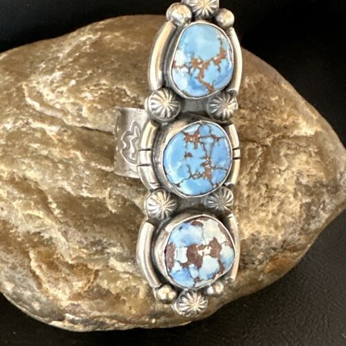 Navajo Blue Golden Hills Turquoise Multi-Stone Ring | Authentic Native American Sterling Silver | Sz 9.5 | 16287
