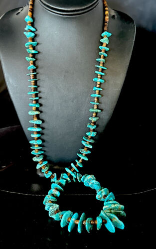 Blue Kingman Nugget Turquoise Necklace | Navajo Sterling Silver | Authentic Native American | 36" | 15285 Graduated