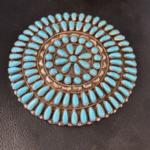 XXL Navajo Blue Turquoise Needle Point Wheel Pin Pendant | Sterling Silver | Authentic Native American Jewelry | 15155