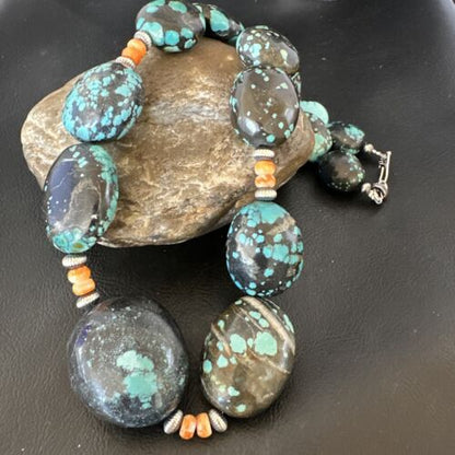 XXL Men's Chunky Spiderweb Turquoise Necklace | Navajo Sterling Silver | 21" | 16238