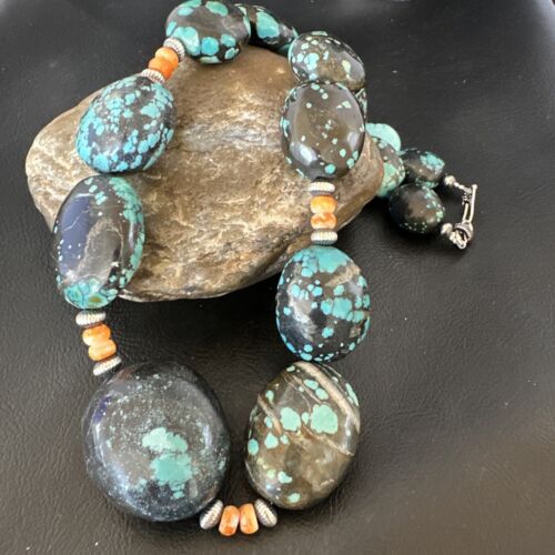 XXL Men's Chunky Spiderweb Turquoise Necklace | Navajo Sterling Silver | 21" | 16238