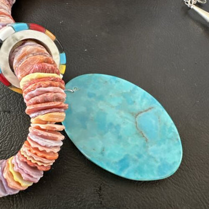 Santo Domingo Multi-Color Spiny Inlay Pendant Necklace | Sterling Silver | 32" | 16854