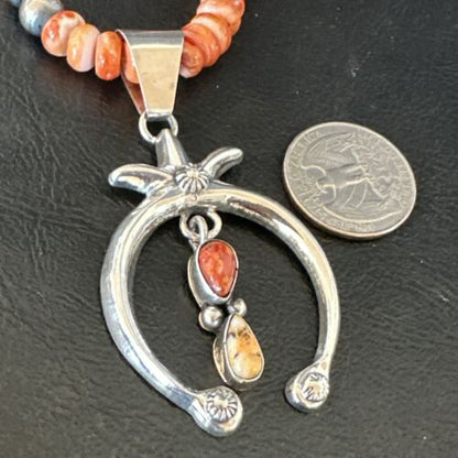 Navajo Red Spiny Oyster Naja Pendant Necklace | Sterling Silver | 23" | Authentic Native American Handmade | 17659