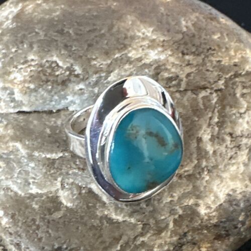 Navajo Blue Kingman Turquoise Ring | Sterling Silver | Sz 7 | Authentic Native American Handmade | 16592