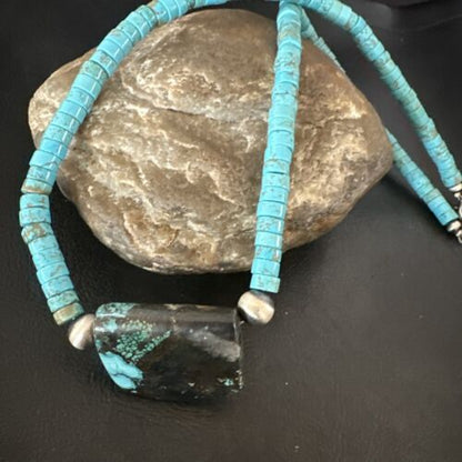 Navajo SpiderWeb Turquoise Heishi Pearls Necklace | Sterling Silver | 20" | 17030