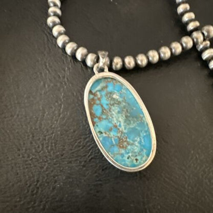 Navajo Blue Spiderweb Turquoise Pendant Necklace | Sterling Silver | Authentic Native American Handmade | 17028