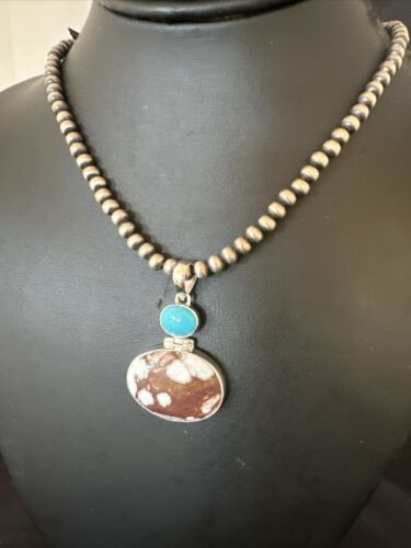 Wild Horse Sterling Silver Necklace | Blue Kingman Turquoise SW Pendant | Multi-Stone | 17306