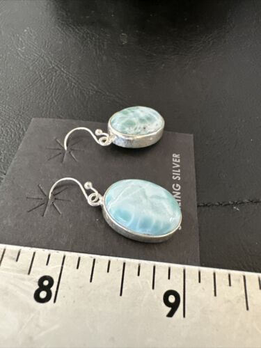 Navajo Blue Larimar Dangle Earrings | Sterling Silver | Authentic Native American Handmade | 17299