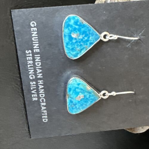Blue Turquoise Dangle Earrings | Sterling Silver | 1" | Authentic Native American Handmade | 15802