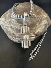 Men's Zia Pendant Necklace | Navajo Pearls | Sterling Silver | Authentic Native American Handmade | 16424