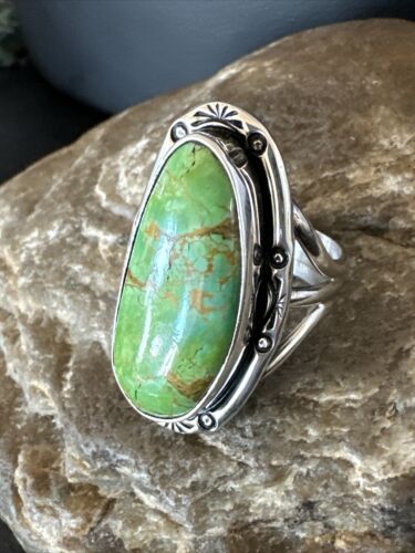 Navajo Green Sonoran Turquoise Ring | Sterling Silver | Sz 9.5 | Authentic Native American Handmade | 16395