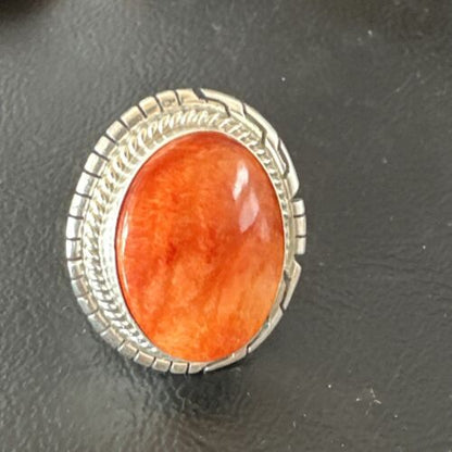 Women's Orange Spiny Oyster Ring | Navajo Sterling Silver | Sz 6.5 | Native American Handmade | 16031