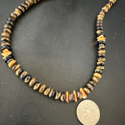 Navajo Tigers Eye Coral Necklace | Sterling Silver | 18" | Authentic Native American Handmade | 13312