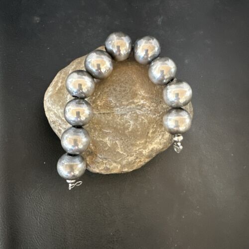 Navajo Pearl Round Beads Bracelet | 18mm | 7.5" | Sterling Silver | Authentic Native American Handmade | 17160 - Masha USA