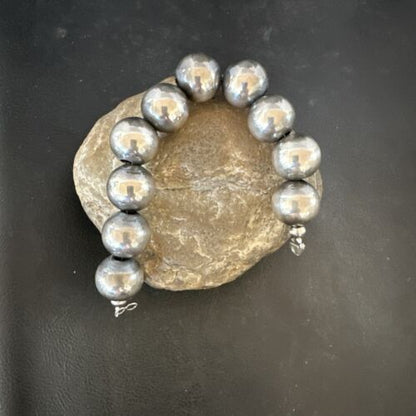 Navajo Pearl Round Beads Bracelet | 18mm | 7.5" | Sterling Silver | Authentic Native American Handmade | 17160 - Masha USA
