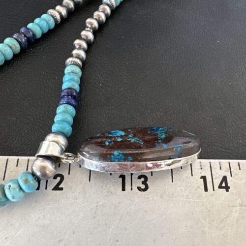 Navajo Blue Turquoise Jasper Lapis Inaly Pendant Necklace | Sterling Silver | 16926