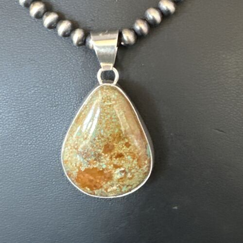 Navajo Green Turquoise Pendant Necklace | Sterling Silver | Authentic Native American Handmade | 15021