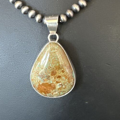 Navajo Green Turquoise Pendant Necklace | Sterling Silver | Authentic Native American Handmade | 15021