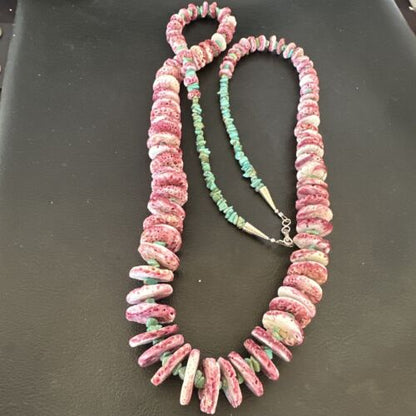 Authentic Navajo Purple Spiny Oyster & Blue Turquoise Necklace | Sterling Silver Navajo Pearls | 34" | 16791