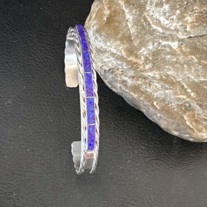 Southwestern Zuni Purple Opal Faux Inlay Cuff Bracelet | Sterling Silver | 16887