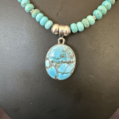 Navajo Men's Blue Spiderweb Turquoise Pendant Necklace | Sterling Silver | Authentic Native American Handmade | 17116