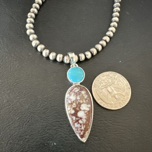 Navajo Wild Horse Blue Kingman Turquoise Necklace | Sterling Silver | SW Pendant | 17319