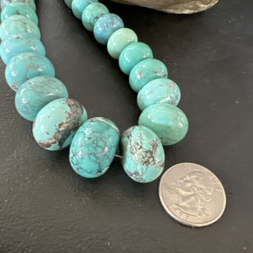 New Blue Turquoise Graduated Navajo Pearls Necklace | Sterling Silver | Authentic Native American | 23" | 16596