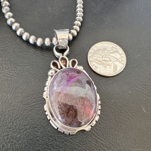 Navajo Pearls Purple Sugilite Pendant Necklace | Sterling Silver Beads | Authentic Native American Handmade | 16461
