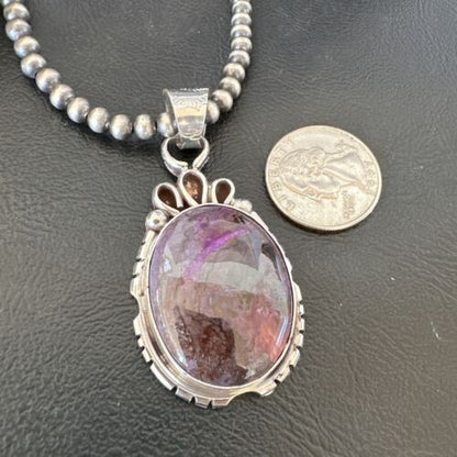 Navajo Pearls Purple Sugilite Pendant Necklace | Sterling Silver Beads | Authentic Native American Handmade | 16461