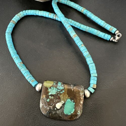Navajo SpiderWeb Turquoise Heishi Pearls Necklace | Sterling Silver | 20" | Authentic Native American Handmade | 17035
