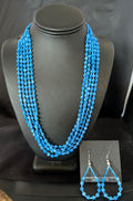 Navajo Blue Denim Lapis Necklace Earrings Set | 5-Strand Sterling Silver | Authentic Native American Handmade | 15772