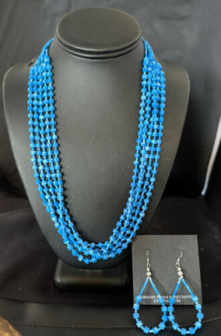 Blue Denim Lapis 5 Strand Sterling Silver Necklace Earrings Set 15772