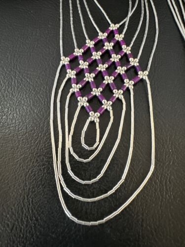 Navajo Crisscross Purple Sugilite Heishi Liquid Sterling Silver 5-Strand Necklace | 22" | 15879