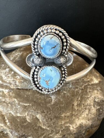 Women's Blue Golden Hills Turquoise Navajo Sterling Silver 2S Cuff Bracelet 16428