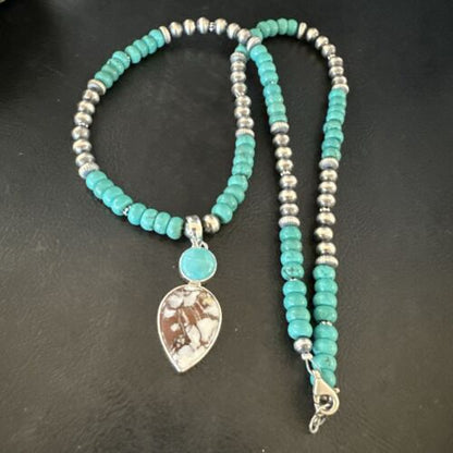 Navajo Wild Horse | Blue Kingman Turquoise Pendant Necklace | Sterling Silver | 17576