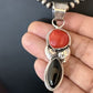 Navajo White Buffalo Coral Onyx Pearls Cluster Pendant | Sterling Silver | Native American Handmade | 15448