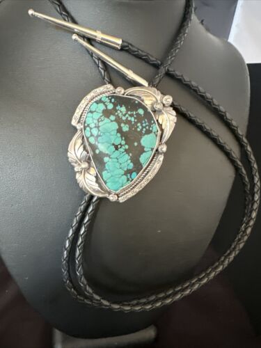 Men's Blue Spiderweb Turquoise Bolo Tie | Navajo Sterling Silver | Authentic Native American Handmade | 15007
