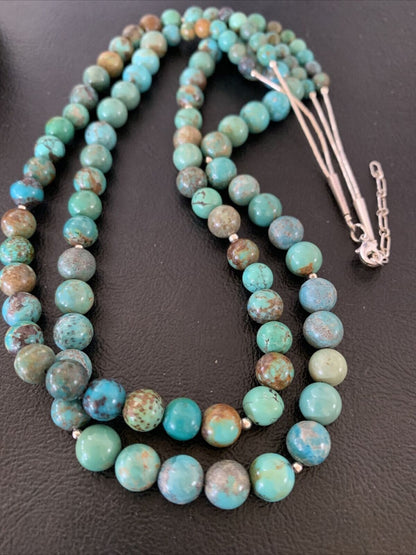 Navajo Sterling Silver Heishi Necklace | Blue Green Turquoise Beads | Authentic Native American Handmade | 02023